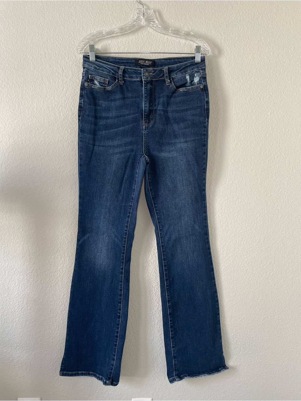 Judy Blue‎ High Waist Slit Hem Bootcut Jeans Distressed Dark Wash Size 11/30
